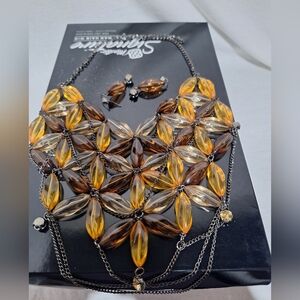 Signature Women's Amber and Brown Necklace Set